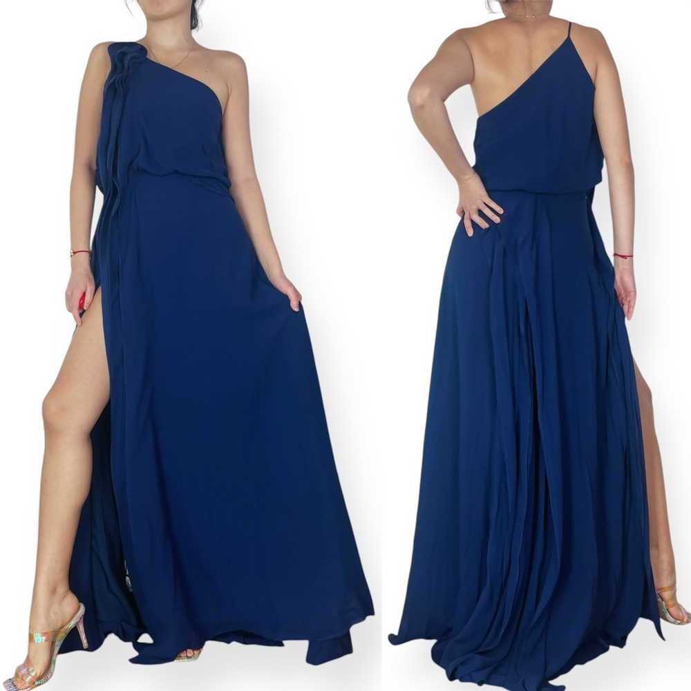 BCBGMAXAZRIA Malda OneShoulder Pleated Side Slit 100% Silk Gown Size XS